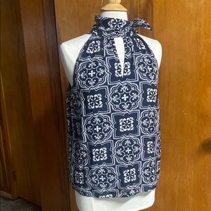 Ann Taylor Navy and White Halter Blouse MED